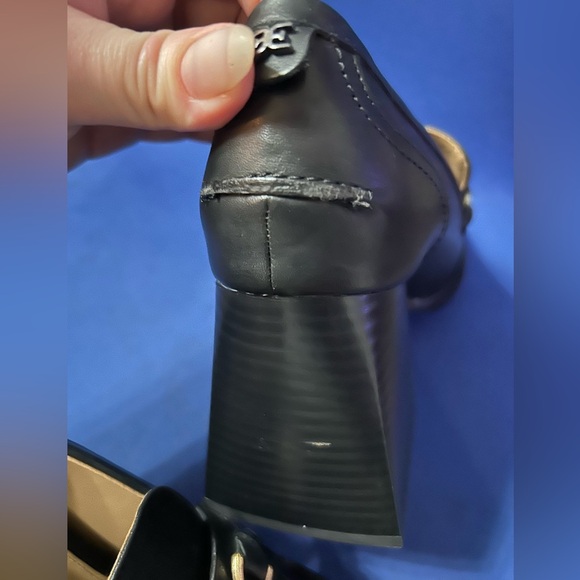 Sam Edelman Quincy Black Squared Toe Stacked High Heel Slip On Fashion Loafers - Picture 3 of 12